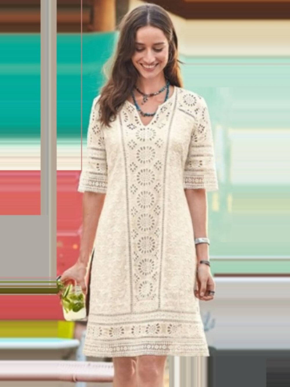 Sundance Ivory Crochet Eyelet 100% Cotton Midi Dress Size 8 EUC